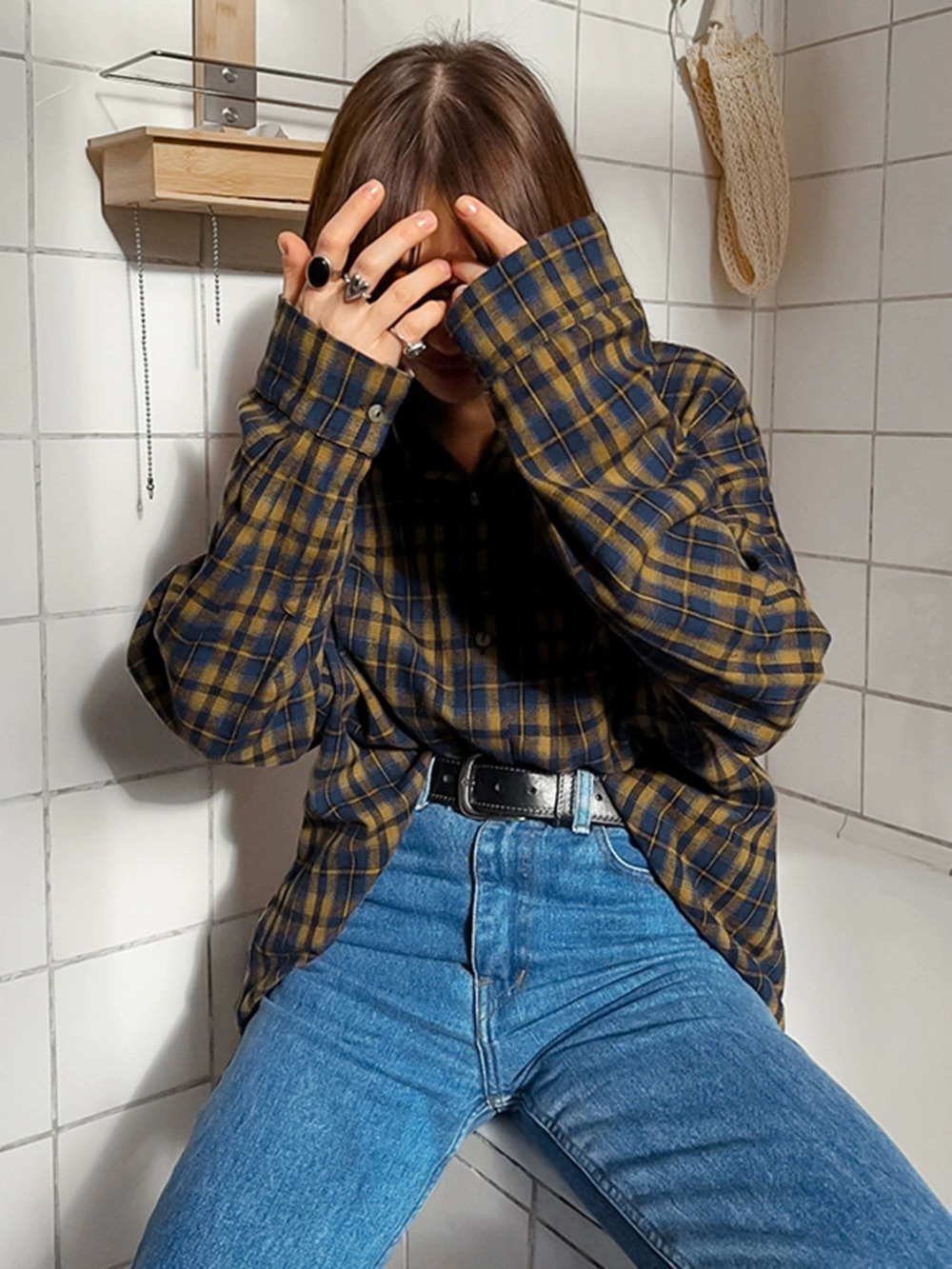 Forever 21 Spring Brown Plaid Cotton Blouse Layering Design - Picture 5 of 6